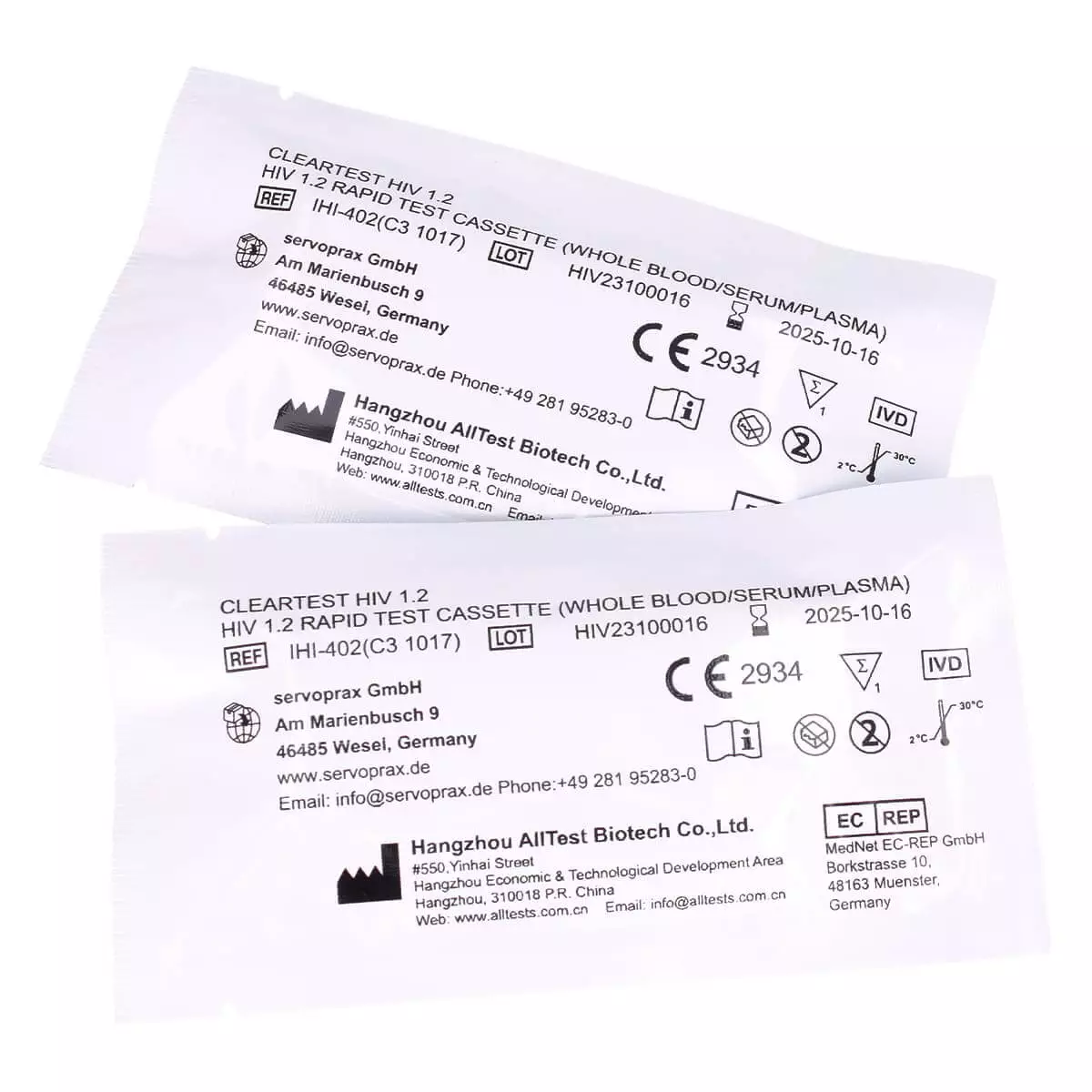  Cleartest HIV 1.2 cassette rapid test