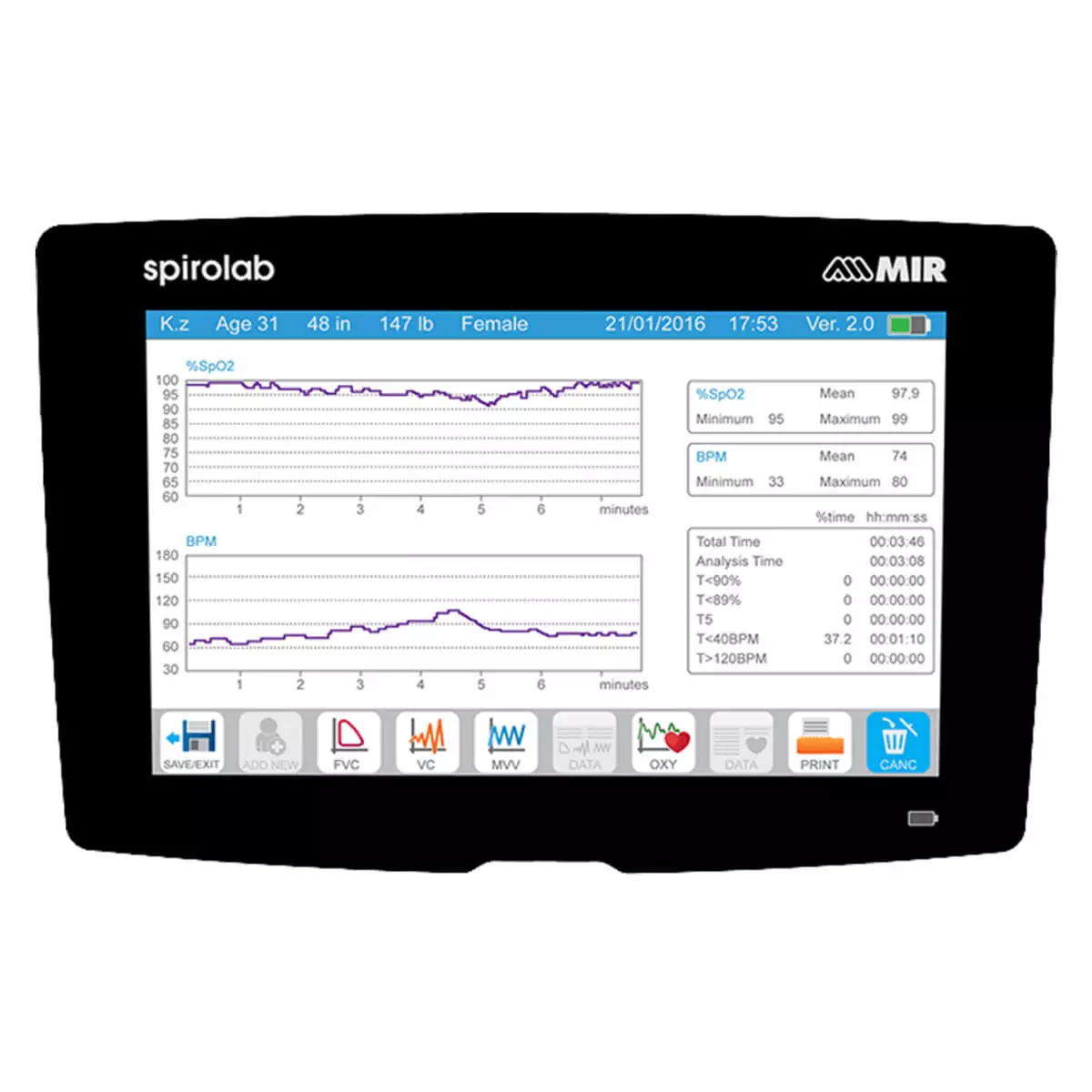  Spirolab touchscreen desk spirometer
