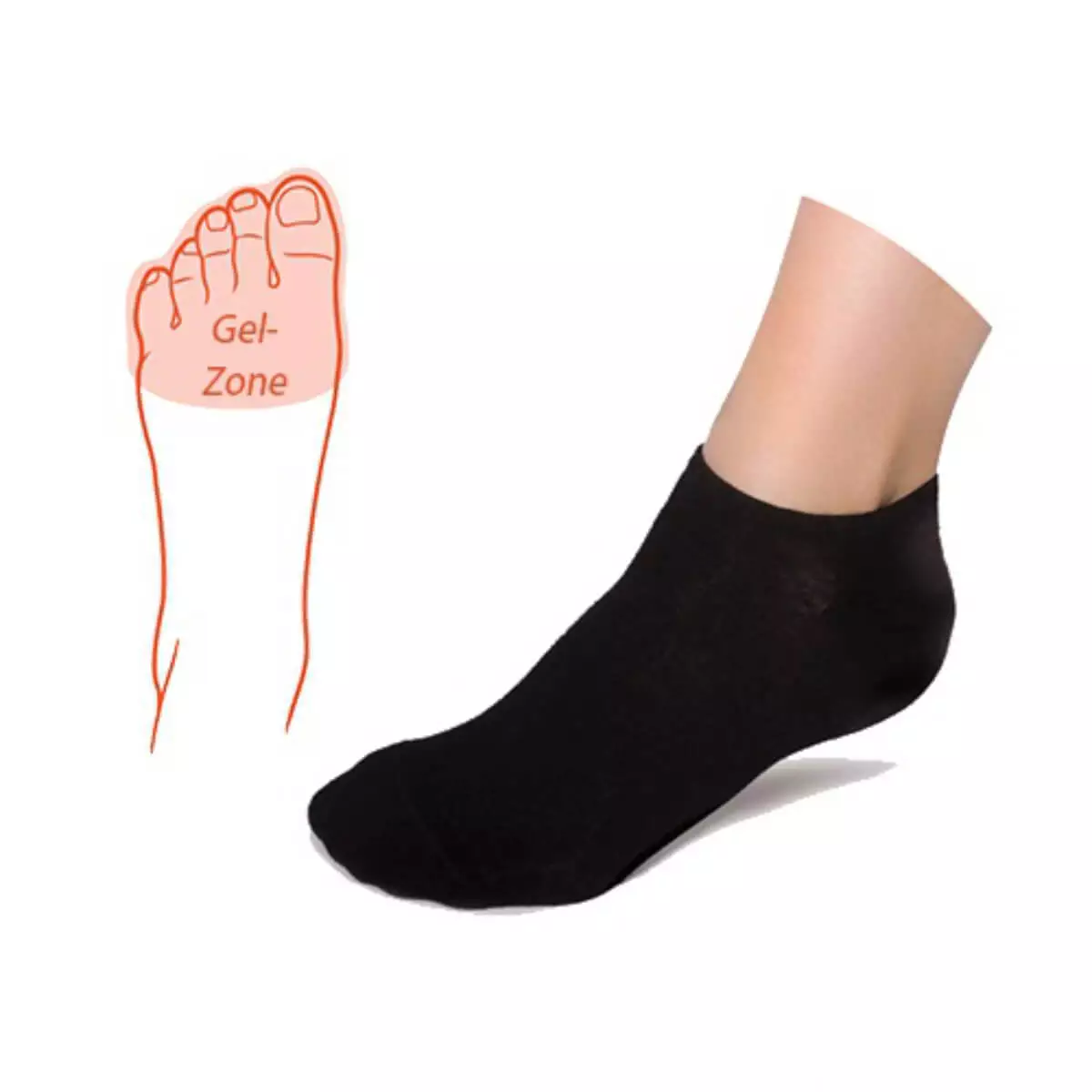  Socks with integrated toe gel zone