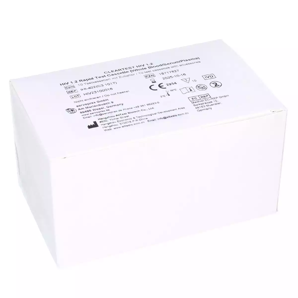  Cleartest HIV 1.2 cassette rapid test