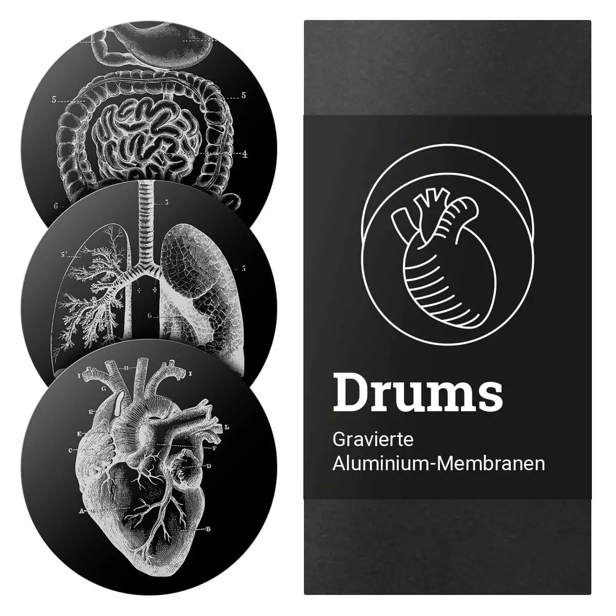  Engraved aluminum membrane set “Drums”
