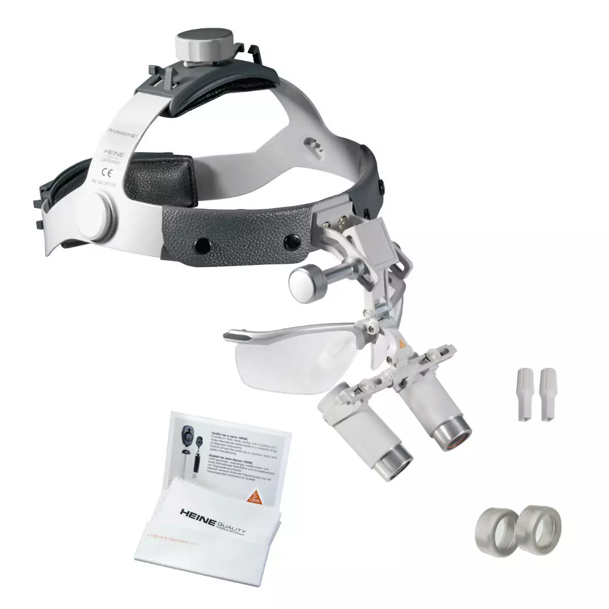  HEINE HRP binocular loupes on Professional L headband